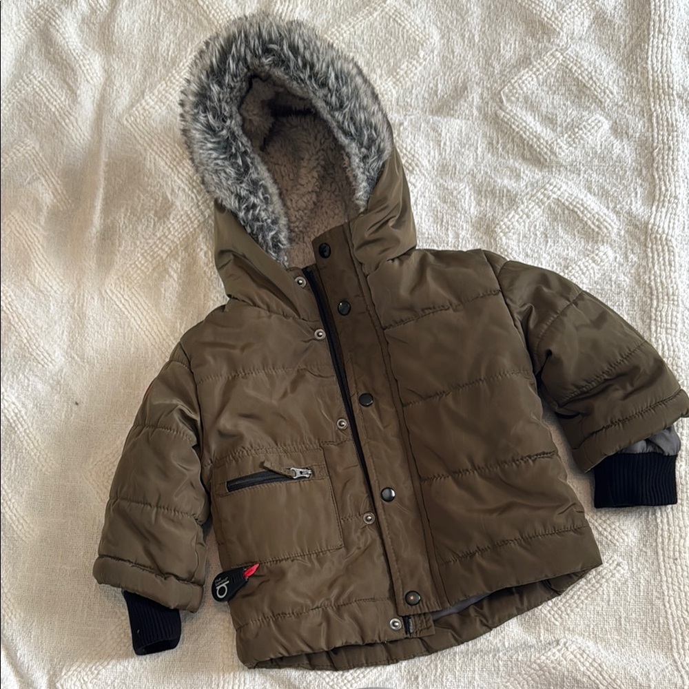 Blue Banana Kids Puffer Jacket - olive Green with Gray Fur Trim